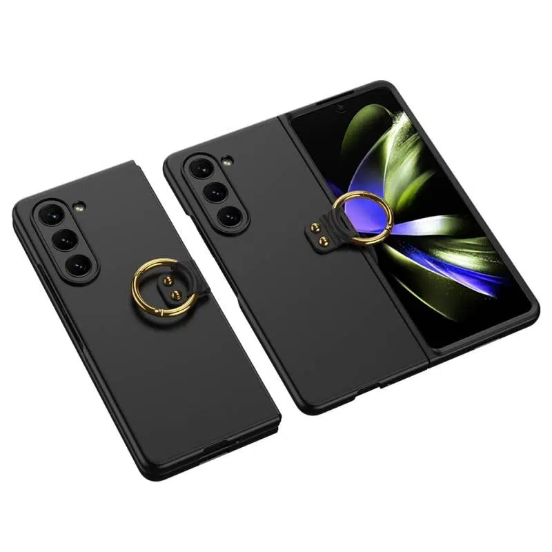 Samsung Galaxy Z Fold 5 Uyumlu Yüzüklü Sert Siyah Kıpta Kapak